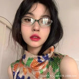 Daiiibabyyy  Women Retro Oval Glasses Y2K Japanese and Korean Girls Red Green Frame Glass Eyewear Decorative Computer Anti-blue Eyeglasses
