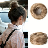 Daiiibabyyy  Straight Synthetic Messy Bun Hair Piece Natural Looking Chignon Hair Extension With Mini Rubber Band Scrunchies Donut Wig Hair