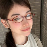 Daiiibabyyy  Women Retro Oval Glasses Y2K Japanese and Korean Girls Red Green Frame Glass Eyewear Decorative Computer Anti-blue Eyeglasses