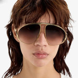 Daiiibabyyy  Punk Sunglasses Oversized Oval Pilot Metal Sun Glasses for Beach Travel Women Men Outdoor Driving Shades Frog Sunglasses UV400