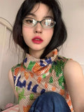 Daiiibabyyy  Women Retro Oval Glasses Y2K Japanese and Korean Girls Red Green Frame Glass Eyewear Decorative Computer Anti-blue Eyeglasses