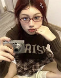 Daiiibabyyy  Women Retro Oval Glasses Y2K Japanese and Korean Girls Red Green Frame Glass Eyewear Decorative Computer Anti-blue Eyeglasses