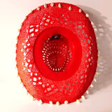 Daiiibabyyy  Women's Red Crochet Cowboy Hat, Handmade Straw Cowgirl Hat with Cowrie Shells, Wide Brim Hollow Knit Sun Hat, Bohemian Western H