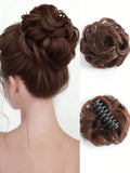Daiiibabyyy  Synthetic Hair Bun Extensions For Women Messy Claw Clip Chignon Ponytail Hairpieces For Daily Use And Party Wear Wavy Curly Hair