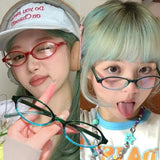 Daiiibabyyy  Women Retro Oval Glasses Y2K Japanese and Korean Girls Red Green Frame Glass Eyewear Decorative Computer Anti-blue Eyeglasses