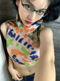 Daiiibabyyy  Women Retro Oval Glasses Y2K Japanese and Korean Girls Red Green Frame Glass Eyewear Decorative Computer Anti-blue Eyeglasses