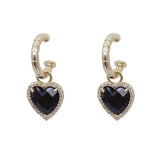 Daiiibabyyy  Korean Version Of Earrings Fashion New Temperament Earrings Black Crystal Peach Heart Simple Earrings Women's Sale Bangtan