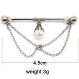 DAIIIBABYYY  -  1PC Surgical Steel Industrial Piercing Barbell 14G Dragon Claw Pearl Pendant Helix Piercing Cartilage Earring 38mm Body Jewelry