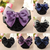 DAIIIBABYYYY  -  New Floral Lace Satin Bow Hair Net Barrette Bank Staff Flight Attendant Nurses Satin Hair Clip Net Snood Women Hair Accessories