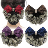 DAIIIBABYYYY  -  New Floral Lace Satin Bow Hair Net Barrette Bank Staff Flight Attendant Nurses Satin Hair Clip Net Snood Women Hair Accessories