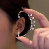 Daiiibabyyy  Fashion Shiny Zircon Pearl Ear Clip Ear Cuff for Women Silver Color Metal No Piercing Fake Cartilage Earrings Wedding Jewelry