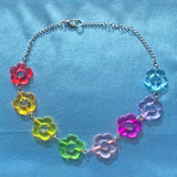 Daiiibabyyy  Egirl Jewelry Rainbow Resin Flower Choker Harajuku 2000s Fashion Necklace For Women Y2K Accessories Kawaii Party