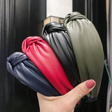 DAIIIBABYYY  -  Cross-border European and American hot style PU imitation leather knotted headband Fashion twisted wide-brimmed headband
