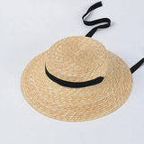 Daiiibabyyy  Fashion Women Summer Hat Wide Brim Beach Hat Ribbon Tie Wheat Straw Hat Outdoorsman Boater Hat Sun Protective Panama