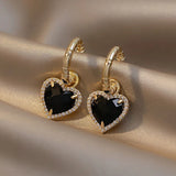 Daiiibabyyy  Korean Version Of Earrings Fashion New Temperament Earrings Black Crystal Peach Heart Simple Earrings Women's Sale Bangtan
