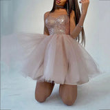 Daiiibabyyy  Women Pleated Slim Formal Party Pink Dress Fashion Tulle Strapless Mesh A-Line Dress Fairy Princess Prom Sling Mini Dresses