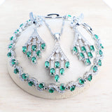 Daiiibabyyy Fine 925 Silver Ladies Jewelry Sets Green Zircon Bridal Earrings Rings Bracelets Pendant Necklace Set Wedding Jewelry For Women