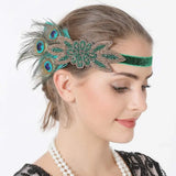 Daiiibabyyy  1920s Peacock Feather Headpiece Flapper Accessories Women Art Deco 20s Great Gatsby Showgirl Headband Costume Party Hairband