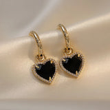Daiiibabyyy  Korean Version Of Earrings Fashion New Temperament Earrings Black Crystal Peach Heart Simple Earrings Women's Sale Bangtan