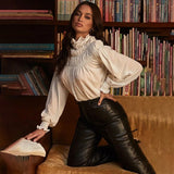Daiiibabyyy Leather Pants Pocket Sexy Slim Hips Pu Women Straight Leg Pants With Zipper And Button New Fashion