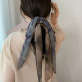 DAIIIBABYYY  -  New Chiffon Tie dye Print Long Hair Ribbon Scrunchies Elastic Hair Bands Women Girls Bow Ponytail Holder Hair Ties Accessories