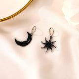 Daiiibabyyy Black Gold Color Sun Moon Drop Earrings for Women Girl Asymmetric Star Short Party Jewelry Dropshipping
