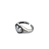 Daiiibabyyy Retro Silver Color Love Heart Hollow Open Ring Female INS Trendy Sweet Sexy Elegant Handmade Hip-hop Fashion Ring Gift