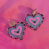 Daiiibabyyy  Y2k Accessories Pink Leopard Print Shiny Peach Heart Dangle Earrings for Women Egirl Aesthetic Harajuku Kawaii 2000s Earrings