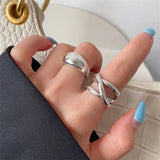 Daiiibabyyy 925 Sterling Silver Irregular Water Droplets Cross Ring Female Simple Retro Style Handmade Jewelry