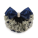 DAIIIBABYYYY  -  New Floral Lace Satin Bow Hair Net Barrette Bank Staff Flight Attendant Nurses Satin Hair Clip Net Snood Women Hair Accessories