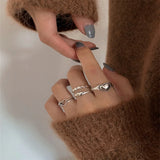 Daiiibabyyy Retro Silver Color Love Heart Hollow Open Ring Female INS Trendy Sweet Sexy Elegant Handmade Hip-hop Fashion Ring Gift
