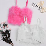 Daiiibabyyy Women Crop Tops  New Summer Cropped Tops Vest Tank Party Club Feather Sexy Tops Women Bra Push Up Bustier Female Tops