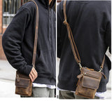 DAIIIBABYYY  -  Crazy Horse Leather Waist Belt Bag Multifunction Casual Daily wait pack Small Messenger Shoulder Bag mini Designer Phone Pouch