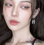 Daiiibabyyy Gothic Cubic Zirconia Cross Drop Dangle Hoop Earrings for Women Men Stainless Steel Hiphop Punk Cool Hoop Earrings Jewelry Gift