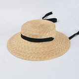 Daiiibabyyy  Fashion Women Summer Hat Wide Brim Beach Hat Ribbon Tie Wheat Straw Hat Outdoorsman Boater Hat Sun Protective Panama