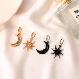 Daiiibabyyy Black Gold Color Sun Moon Drop Earrings for Women Girl Asymmetric Star Short Party Jewelry Dropshipping