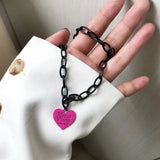 Daiiibabyyy Simple Red Pink Heart-shaped Pendant Necklace Hip Hop Punk Fashion Women's Wedding Clavicle Chain Jewelry Romantic Valentine's G