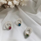 Daiiibabyyy  Kpop Fashion Shiny Colorful Crystal Handmade Braided Imitation Pearl Aesthetic Rings for Women Party Wedding Jewelry Gifts