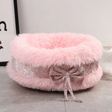 DAIIIBABYYY  -  Long Plush Super Soft Dogs Beds With Bow Pet Kennel Lounger Fluffy Cat House Winter Warm Sofa Basket for Small Medium Large Dogs
