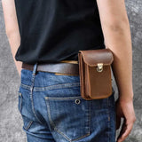 DAIIIBABYYY  -  Real Leather men Casual Small Waist Bag Cowhide Fashion Hook Bag Waist Belt Pack Cigarette Case 5.5" Phone Pouch