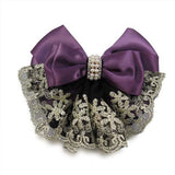 DAIIIBABYYYY  -  New Floral Lace Satin Bow Hair Net Barrette Bank Staff Flight Attendant Nurses Satin Hair Clip Net Snood Women Hair Accessories