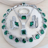 Daiiibabyyy Fashion Women Silver 925 Bridal Jewelry Sets Zircon Costume Jewellery Wedding Party Rings Bracelets Pendant Earrings Necklace