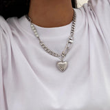 DAIIIBABYYY  -  Punk Stainless Steel Heart Pendant Necklace for Women Kpop Steel Ball Lock Key Chain Necklace Gothic Jewelry Gift