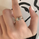 Daiiibabyyy 925 Sterling Silver Rings INS Fashion Hip Hop Vintage Couples Hollow Lines Punk Thai Silver Party Adjustable  Jewelry