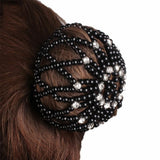 DAIIIBABYYY  - Women Girls HandMade Crochet Pearl Mesh Elastic Hair Nets Ballet Dancing Snood Net Hair Bun Covers for Ladies Hair Accessories