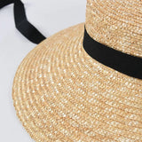 Daiiibabyyy  Fashion Women Summer Hat Wide Brim Beach Hat Ribbon Tie Wheat Straw Hat Outdoorsman Boater Hat Sun Protective Panama