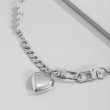 DAIIIBABYYY  -  Punk Stainless Steel Heart Pendant Necklace for Women Kpop Steel Ball Lock Key Chain Necklace Gothic Jewelry Gift