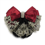 DAIIIBABYYYY  -  New Floral Lace Satin Bow Hair Net Barrette Bank Staff Flight Attendant Nurses Satin Hair Clip Net Snood Women Hair Accessories