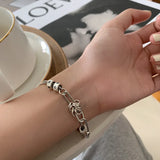 Daiiibabyyy 925 Sterling Silver Thai Silver Bracelet for Women Vintage Geometric Heart Love Lucky Punk Jewelry New Dropship