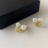 Daiiibabyyy Gold Color Light Luxury Pearl Stud Earrings for Woman Jewelry Party Girl's Accessories Gift Dropshipping Wholesale